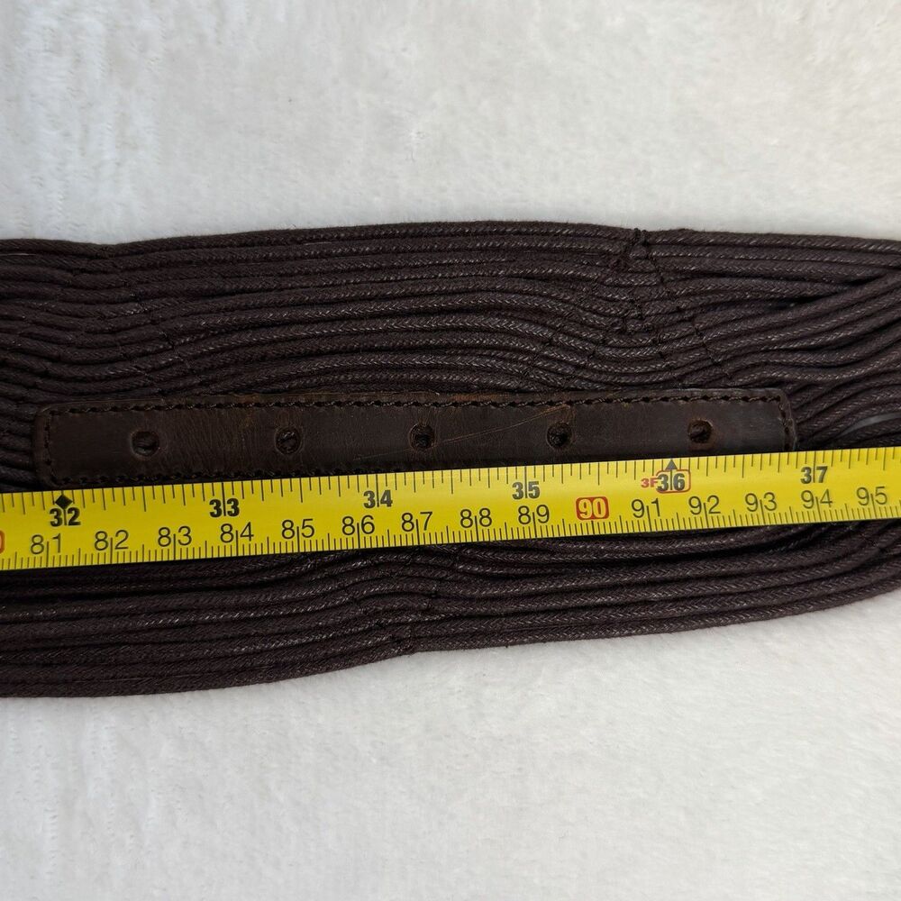 Coldwater‎ Creek Brown Wide Woven Cotton Belt Faux Leather Accents Statement S/M - Picture 8 of 13